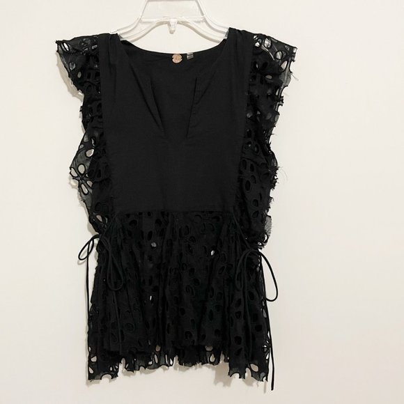 Free People Tops - Free People One Size XS Black Eyelet Cap Sleeve Side Ties Top